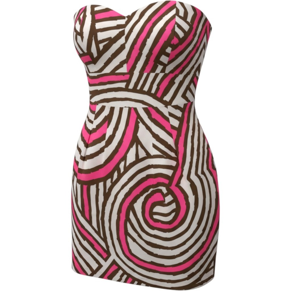 Strapless Abstract Swirl Mini Dress Neon Pink Brown White RN123118 Size S